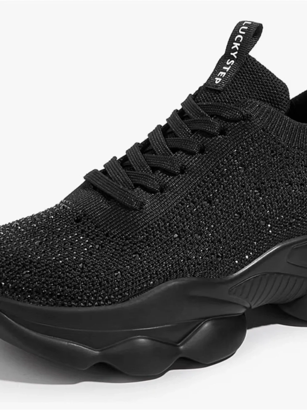Lucky Step Women's Black Sparkle Knit Platform Sneaker